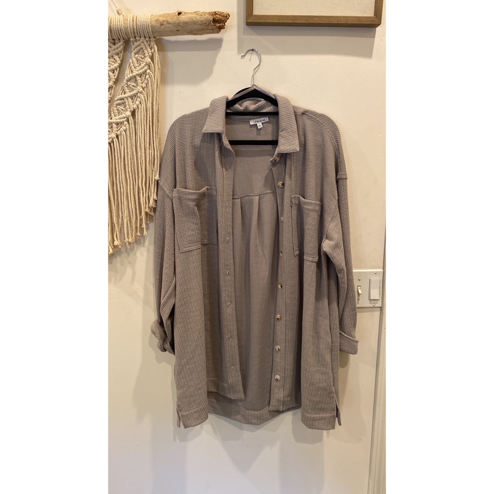 Boutique Grey Button Up Shacket